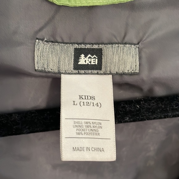 REI gently used children’s raincoat. Army green and gray. - Picture 2 of 4